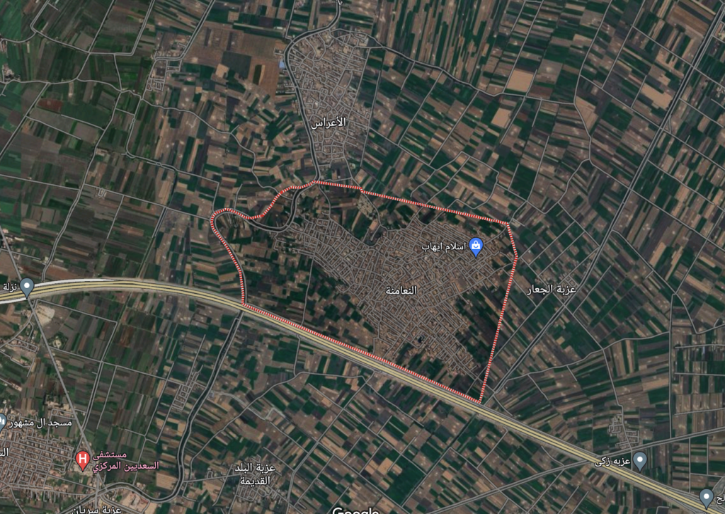 صورة من خرائط جوجل لموقع قرية النعامنة التابعة لمركز منيا القمح بمحافظة الشرقية.