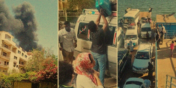 Photo: Missiles fall behind a house as Sudanese citizens flee to Egypt: Abdulrahman Al-Mahdi / NBC News